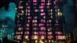 © neirfy - tall modern building glowing windows, urbancore, art event exhbition,