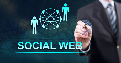 Wall Mural - man touching a social web concept
