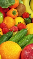 Aufkleber - Various Kind of Fresh Exotic Fruits. Camera Placed on Motion Control System. Filmed on High Speed Cinema Camera. Camera in Motion. Vertical Aspect Ratio.