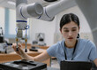 © Nassorn - Hispanic engineer woman working on AI technology in robotics electronics engineering laboratory. University students' research project is programming robot machine with intelligent mechanical control