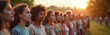 © Maryna - Group diverse individuals standing together, focused attentively in evening. Image strength of community shared values. People united, expression solidarity, support, engagement, attentive,