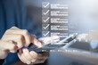 © Kornkanok - Business client checklist document includes exam answer form with detailed feedback, important information goals for effective project management