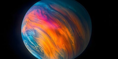 Wall Mural - Abstract colorful sphere with swirling patterns against a dark black background space