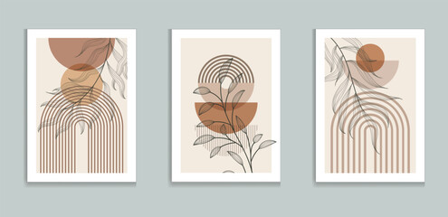 Wall Mural - botanical minimalist wall decor modern boho wall art set posters abstract boho rainbow prints vector