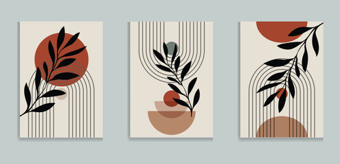 Wall Mural - botanical minimalist wall decor modern boho wall art set posters abstract boho rainbow prints vector