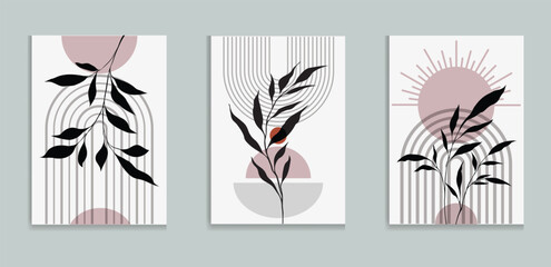Wall Mural - botanical minimalist wall decor modern boho wall art set posters abstract boho rainbow prints vector