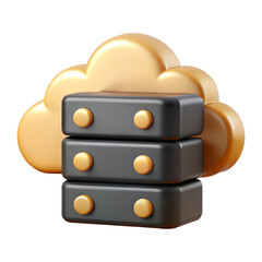 Wall Mural - 3d render of gold cloud and black database server icon isolated on transparent background