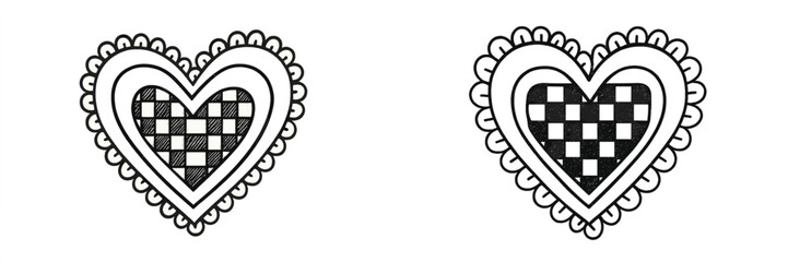 Poster - Decorative heart designs with checkered patterns and scalloped edges for festive occasions
