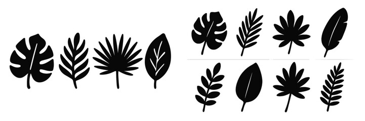 Aufkleber - Various black silhouette leaf designs ideal for nature-themed projects and decor with a modern aesthetic