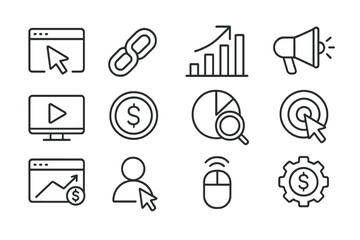 Aufkleber - Digital marketing tools and icons for online business strategies and analytics representation in a modern design layout