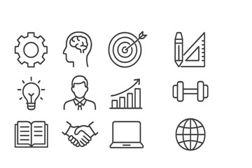 Aufkleber - Icons representing various aspects of business, education, and personal development for a modern workspace