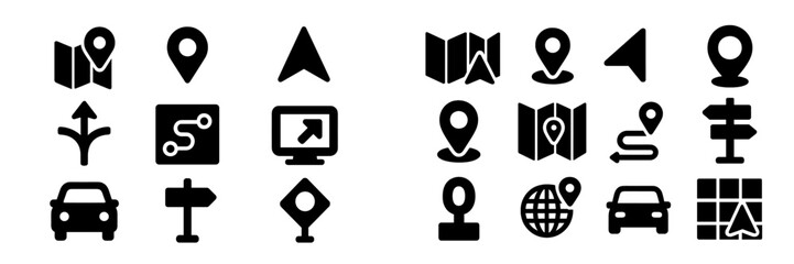 Fototapete - Collection of navigation and mapping icons illustrating various travel and location-related concepts