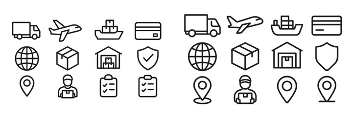 Aufkleber - Shipping and logistics icons depicting air, sea, and land transport elements for modern delivery systems