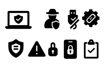 Poster - Various cybersecurity icons illustrating online safety measures, including protection, authentication, and secure handling of data
