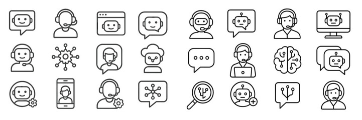 Poster - Collection of outline icons showcasing communication and technology concepts related to customer support and artificial intelligence