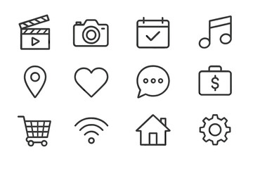 Aufkleber - Icons representing different activities and tools related to media, planning, and communication in a grid layout