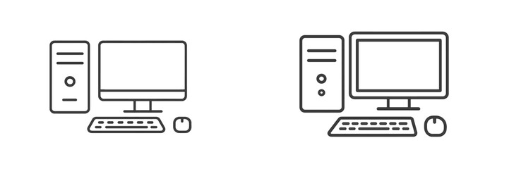 Fototapete - Two computer setups with desktops, monitors, and keyboards side by side in a minimalist style, perfect for home office or workspace arrangements