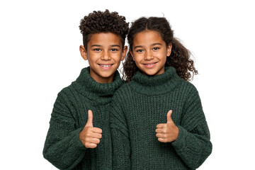 Poster - Portrait of a smiling African American siblings showing thumbs up, isolated on transparent background