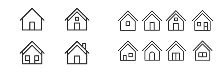 Aufkleber - Collection of simple house icons drawn in black outline style showcasing various architectural designs