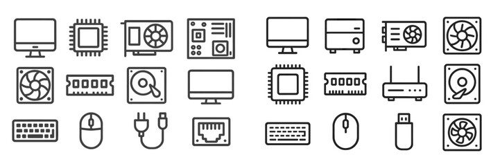 Leinwandbilder - Collection of computer components and peripherals displayed in a minimalist style on a white background