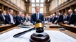 © PaulShlykov - Legal proceeding with a judge's gavel in a courtroom setting