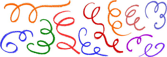 Wall Mural - Curly Lines Crayon Chalk Drawing Vector Set