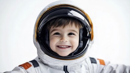 Wall Mural - a young boy wearing a space suit smiles at the camera