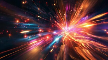 Wall Mural - Colorful streaks and particles emanate from a bright central explosion, creating a dynamic and visually stunning display against the backdrop of dark space