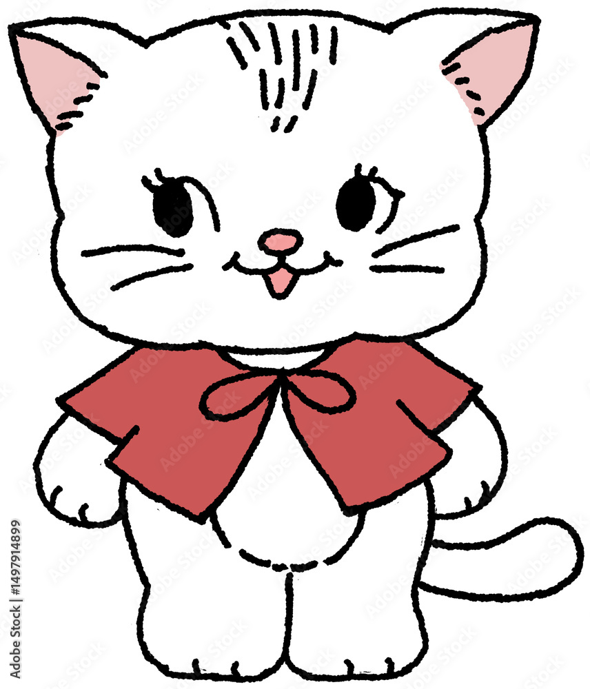 Ilustración de Stock 빨간 망토를 입은 귀여운 고양이 일러스트 | Adobe Stock, image size:856x1000