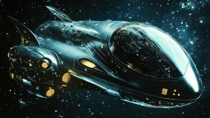 Wall Mural - a futuristic space ship floats in space surrounded by stars