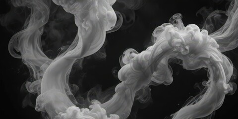 Wall Mural - Ethereal smoke swirls in shades of grey and white against a deep black backdrop ,  backdrop,  movement,  black
