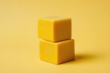 Wall Mural - solid yellow blocks stacked on vibrant yellow background studio shot