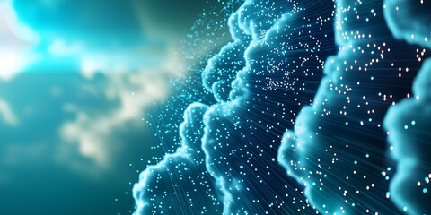 Aufkleber - cloud formations with data overlays representing weather patterns, emphasizing the science of meteorology, set against a neutral sky background