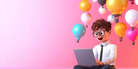 Leinwandbilder - businessman working on laptop generating innovative ideas from market research insights, set against a clean, neutral background