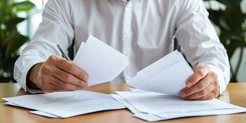 Aufkleber - businessman reviewing investment analysis documents with financial data spread on a desk, neutral background