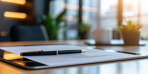 Aufkleber - Digital signature on a sleek tablet with a pen, showcasing online authentication of a business document on a neutral background