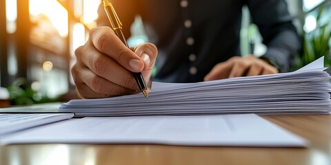 Aufkleber - professional businessman organizing company policies and compliance regulations documents in a modern office setting