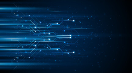Aufkleber - Blue glowing lines with glitter light effect on dark background. High speed internet technology concept or fast wireless data transmission. modern internet network connection technology background	