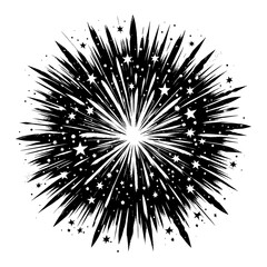 Wall Mural - vibrant firework explosion with bursting stars dynamic celebration black and white outline line art 