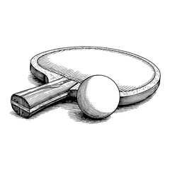 Wall Mural - ping pong ball and racket table tennis equipment black and white outline line art drawing isolated o