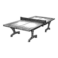 Wall Mural - vintage ping pong table with net black and white outline line art drawing isolated object