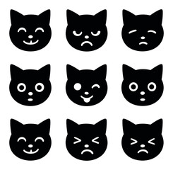 Naklejka na meble Cat emoticons silhouette icons set. feline expressions and pet mood symbols