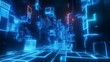 © nikomsolftwaer - Exploring a glowing cyberspace neon blue gridlines digging through a futuristic digital world