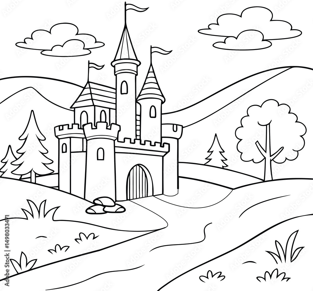 Castle Adventure Coloring Page for Kids – Fun Printable Illustration ...