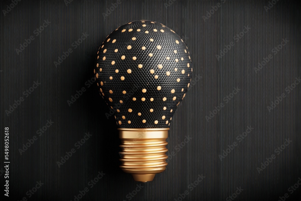 This striking light bulb features a black base with textured surface and gold polka dots. Perfect for adding a stylish touch to contemporary home decor, enhancing any rooms ambiance.