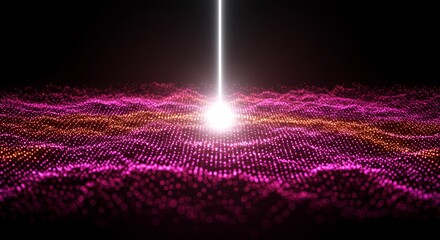 Wall Mural - abstract light beam on particle wave - glowing beam of light penetrates a wavy field of pink and ora