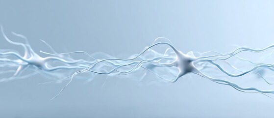 Wall Mural - minimalistic neuron strands extending across bottom half of frame on pale sky-blue background, ample