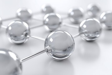 Wall Mural - molecular grid pattern made of glass spheres with subtle reflections on a smooth lab surface, minima