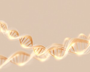Wall Mural - semi-transparent dna helix strands softly glowing near bottom edge on pale cream solid background wi