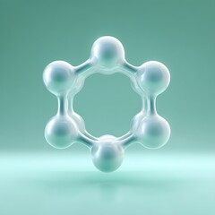 Wall Mural - single floating molecular ring on isolated mint green gradient background with ample white space,